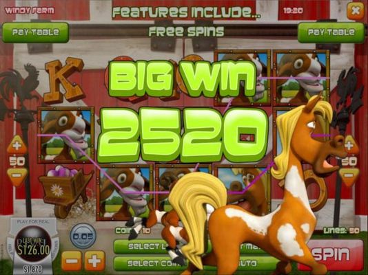 Multiple winning paylines triggers a 2520 coin big win!