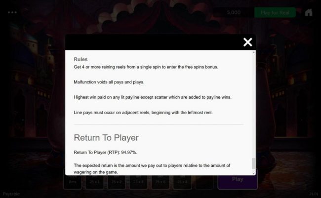 General Game Rules - The theoretical average return to player (RTP) is 94.97%.