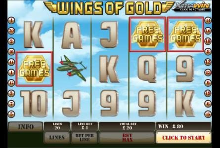 three wings of gold symbols triggers bonus round