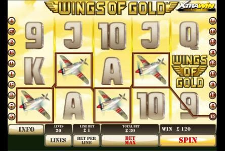 four spitfire symbols lead to a 120 credit jackpot