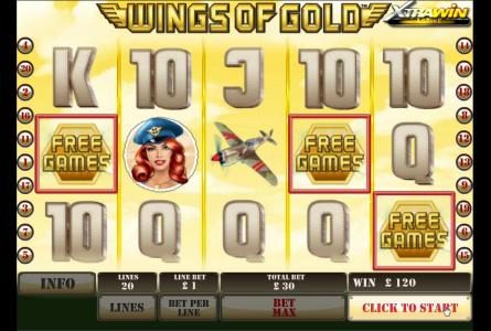 bonus round triggered with three wings of gold symbols