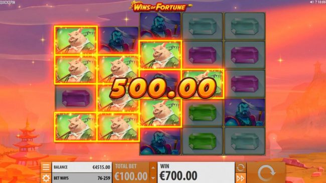 Multiple winning symbol combinations triggers a 500.00 payout.