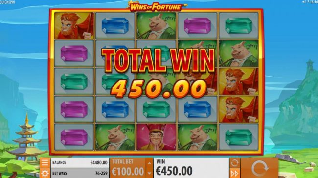 A 450.00 payout triggered by multiple winning combinations during the Super Respin feature