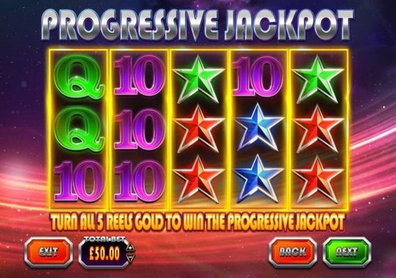 Turn all 5 reels gold to win the progressive jackpot