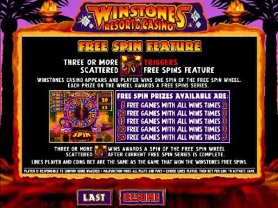 Free Spin Feature - Three or more mastadon scatter symbols triggers the free spins feature