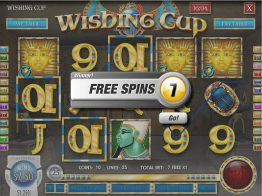 Scatter symbols trigger 7 free spins.