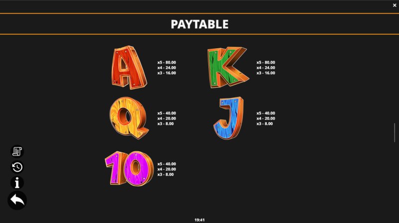 Low Value Symbols Paytable