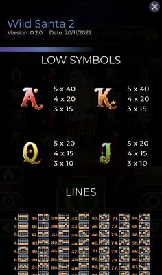 Low Value Symbols Paytable