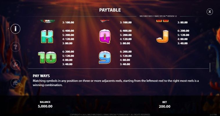 Low Value Symbols Paytable