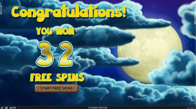 32 free spins are awarded to player.