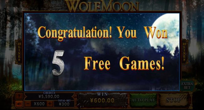 5 free spins awarded