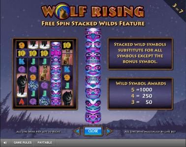 free spin stacked wilds feature paytable and rules