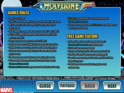 game rules and free game feature