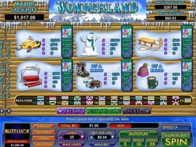 Slot game symbols paytable and payline diagrams