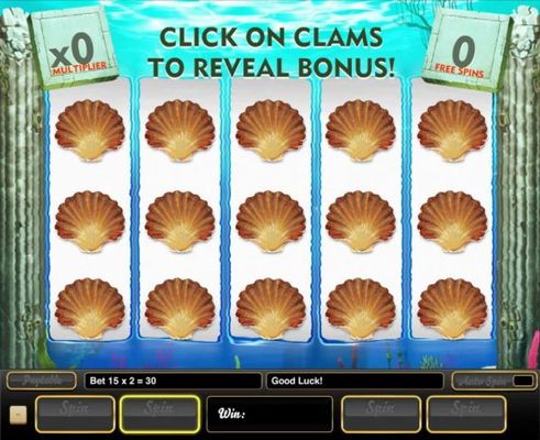 Click on clams to reveal bonus.