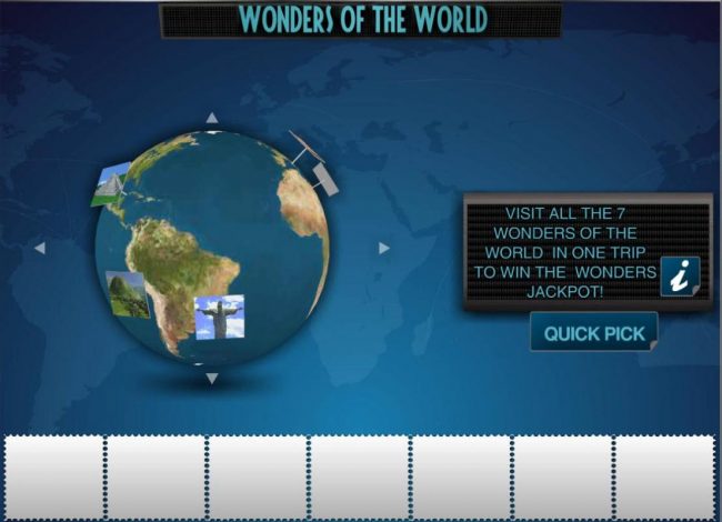 Bonus Game Board - Select tthe 7 wonders of the world to reveal cash prizes.