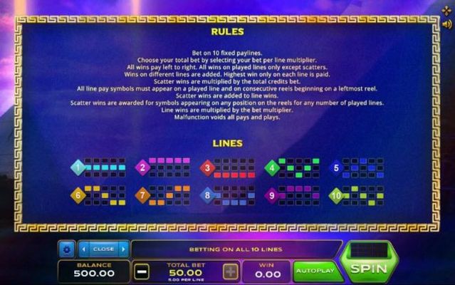 General Game Rules and Payline Diagrams 1-10