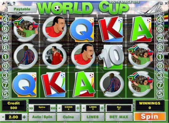 Main game board featuring five reels and 9 paylines with a $90,000 max payout.