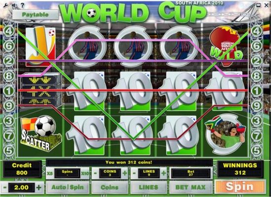 Multiple winning paylines triggers a 312 coin big win!