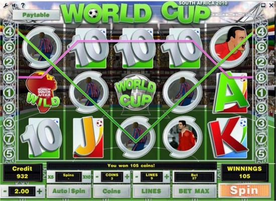 A pair of winning paylines triggers a 105 coin win.