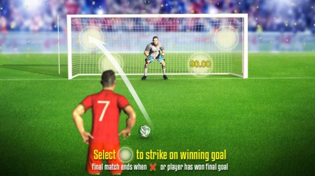 Select one of four zones to strike a winning goal