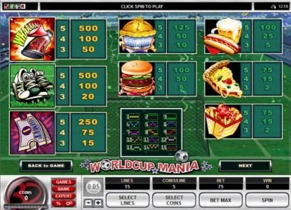 Slot game symbols paytable