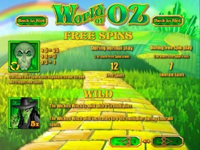 Free Spins paytable and Wild symbol rules