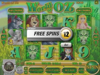 12 free spins awarded