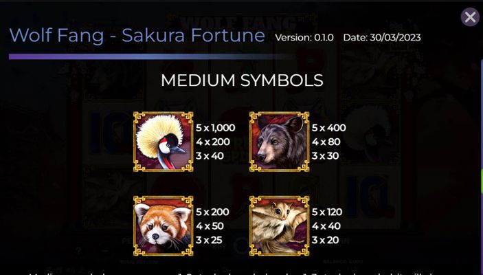 Medium Value Symbols Paytable