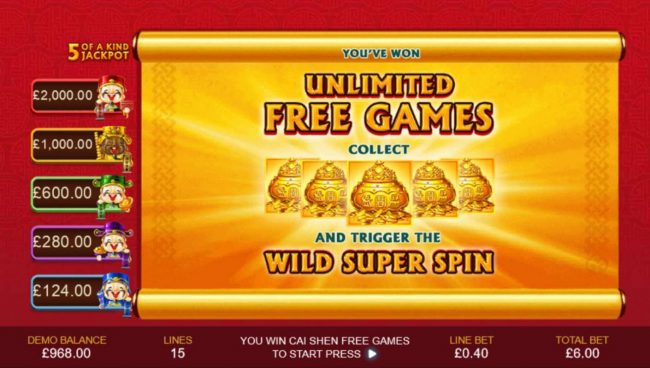 Unlimited Free Games - Collect five gold vases and trigger the Wild Super Spin.