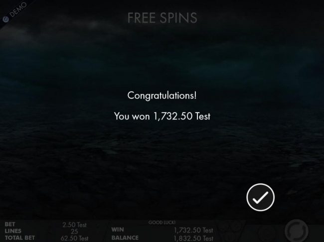 The Free Spins feature pays out a total of 1,732.50.