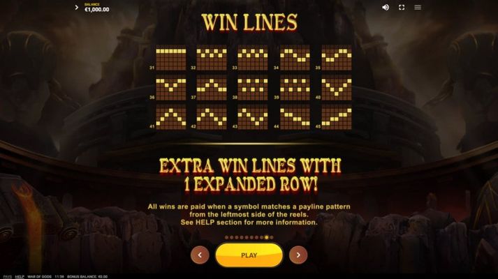 War of Gods :: Extra Win Lines with 1 Expanded Row