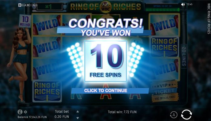 10 free spins awarded