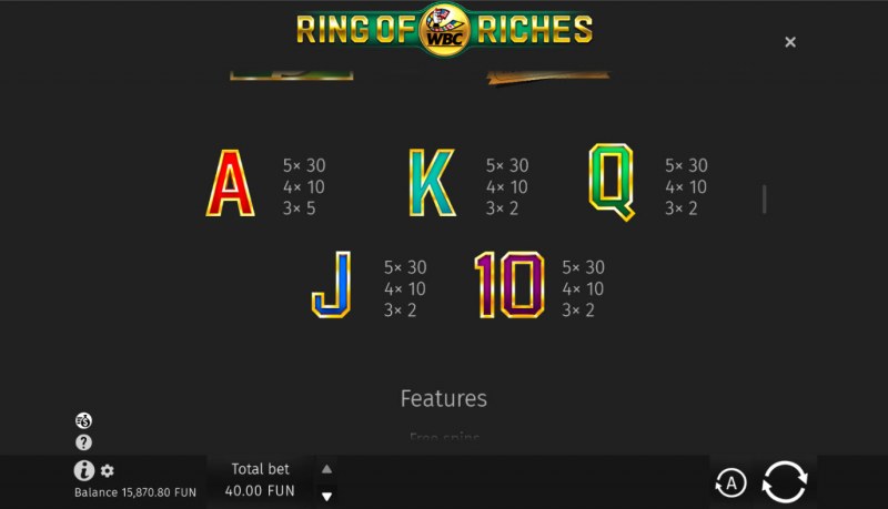 WBC Ring of Riches :: Paytable - Low Value Symbols