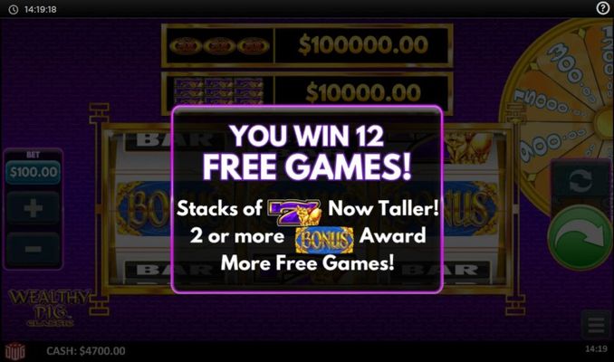 12 free spins awarded