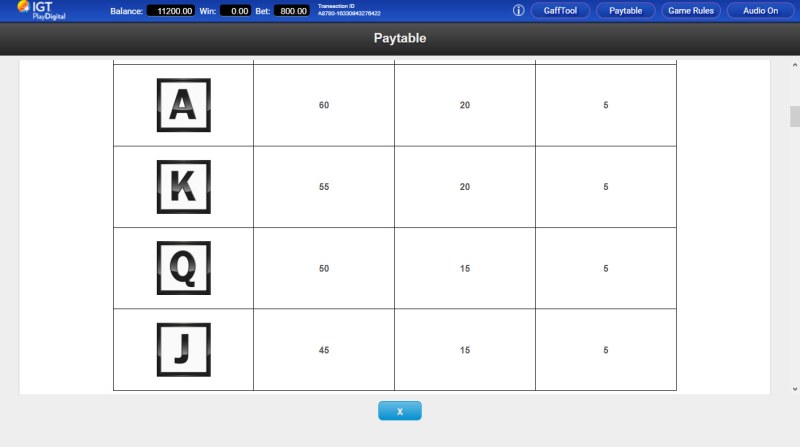 Paytable - Low Value Symbols