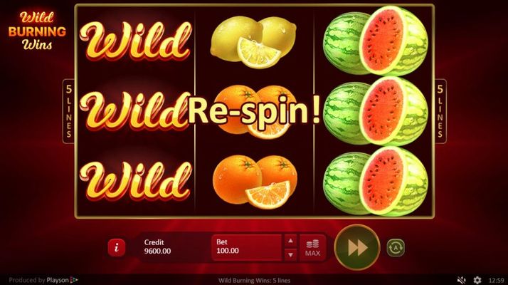 Wild Burning Wins :: Re-Spin feature triggered