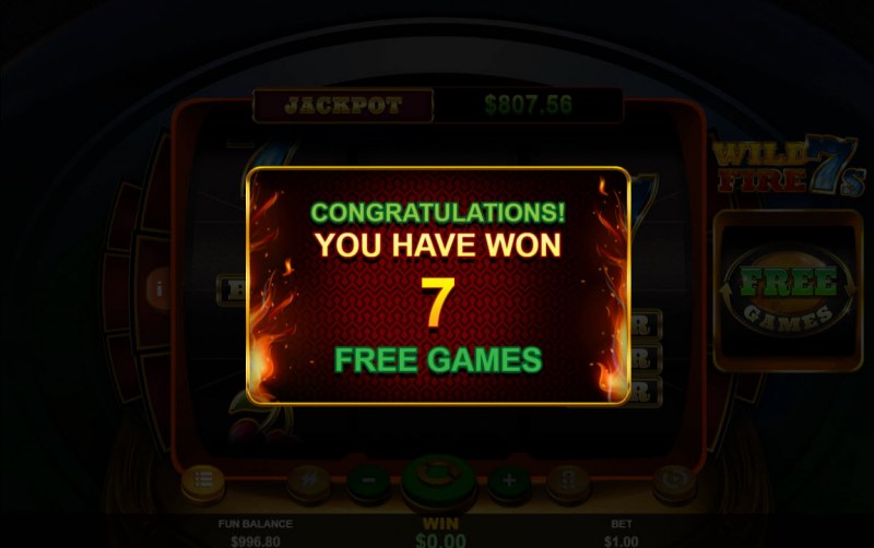 7 free spins awarded