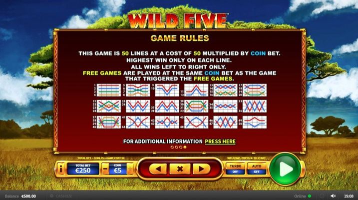 Wild Five :: Paylines 1-50