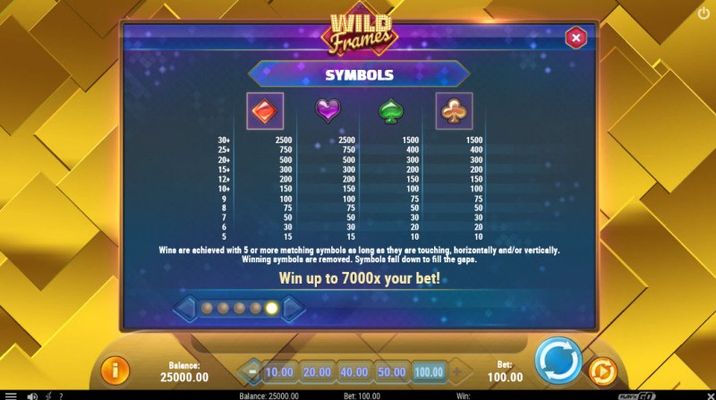Wild Frames :: Paytable - Low Value Symbols