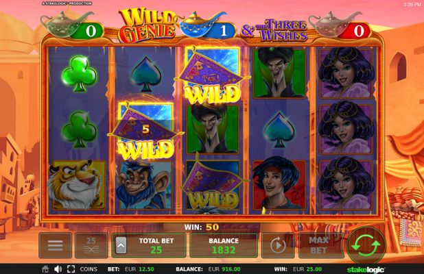 Wild Genie & the Three Wishes :: Multiple winning paylines triggered by wild feature