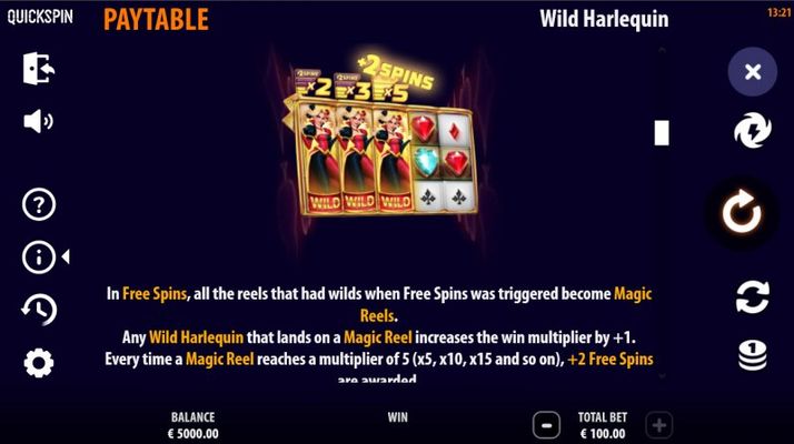 Wild Harlequin :: Free Spin Feature Rules