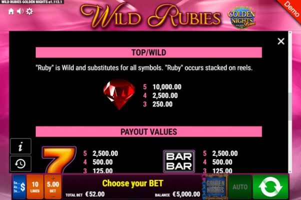 Wild Rubies Golden Nights Bonus :: Wild Symbols Rules
