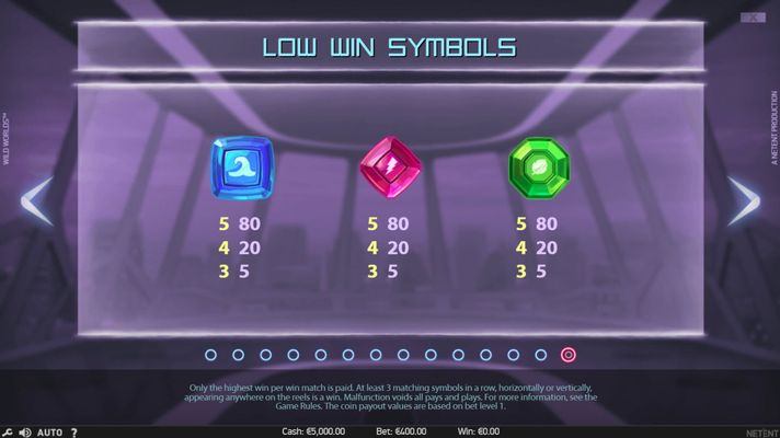 Wild Worlds :: Paytable - Low Value Symbols