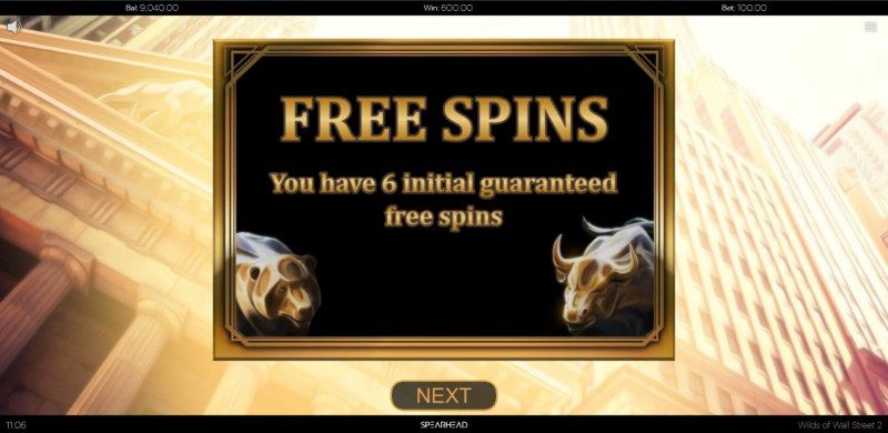 6 free spins awarded