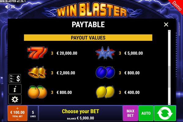 Win Blaster :: Paytable
