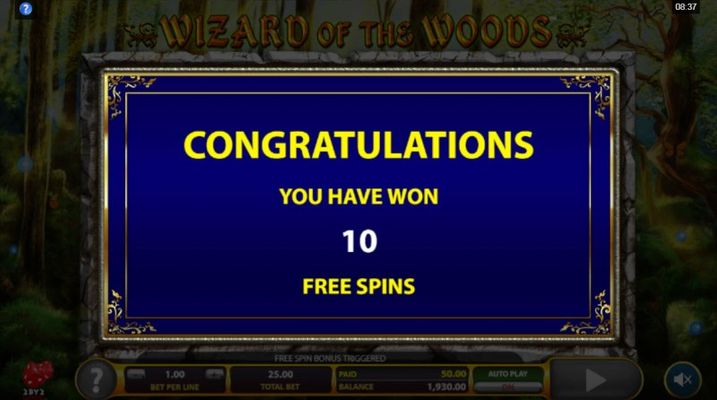 10 free spins awarded