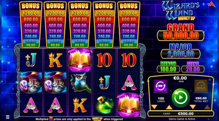 Play slots at Mirax Casino: Mirax Casino featuring the Video Slots Wizard's Wand Money Up with a maximum payout of $50,000