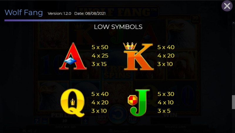 Paytable - Low Value Symbols