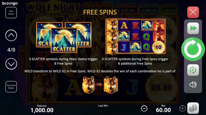 Wolf Night Hold and Win :: Free Spin Feature Rules